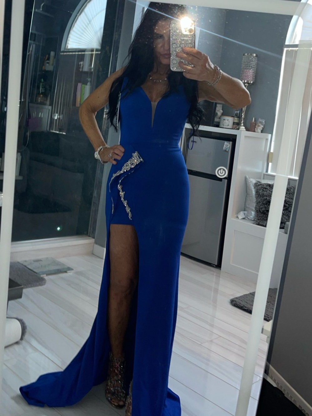 Jovani Strapless Royal Blue one if a kind color Evening Gown with Side Slit